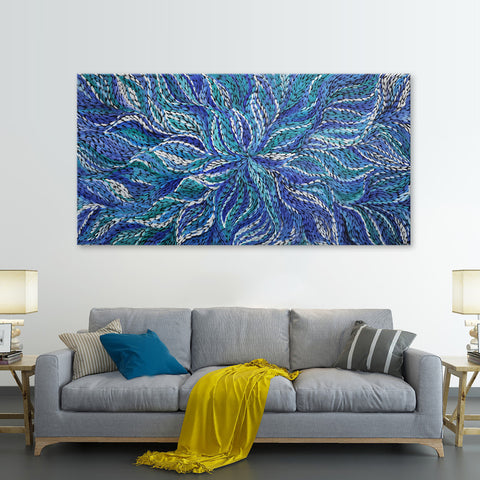 Blue Dreams -  Stunning Modern Dot Painting Depicting Swirling Blue Tones, in Large Feature Size 100x200cm