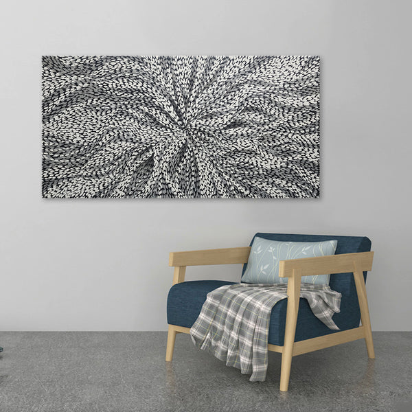 Whispers of White - Stunning Black And White Dot Painting Featuring Swirling Forms, Size 100x200cm