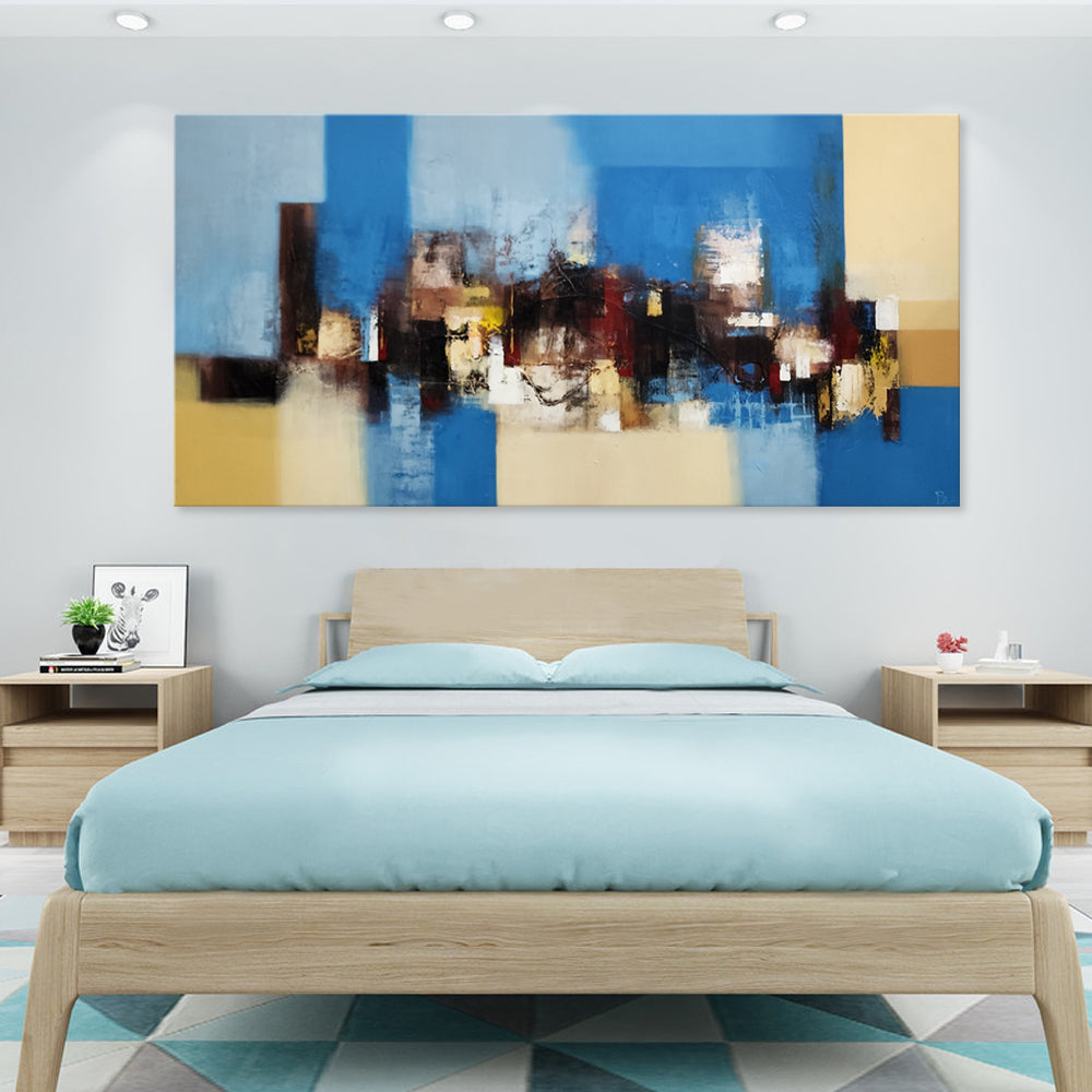 Textured Impasse - Modern Abstract Artwork Featuring Blue and Earthy Tones, Striking Modern Feature Piece, Large Size 100x200cm