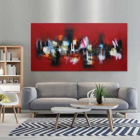 Pulse of Abstraction - Striking Modern Abstract with Feature Red Tones, Large Scale 100x200cm