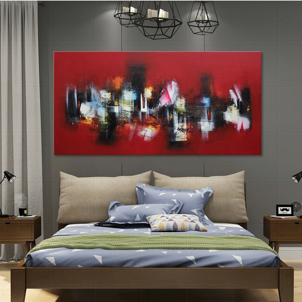 Pulse of Abstraction - Striking Modern Abstract with Feature Red Tones, Large Scale 100x200cm