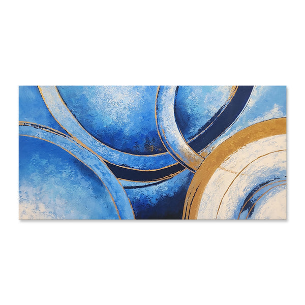 Cyan's Aperture - Striking Modern Abstract Featuring Cyan and Gold Tones, Size 100x200cm