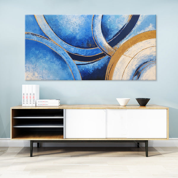 Cyan's Aperture - Striking Modern Abstract Featuring Cyan and Gold Tones, Size 100x200cm