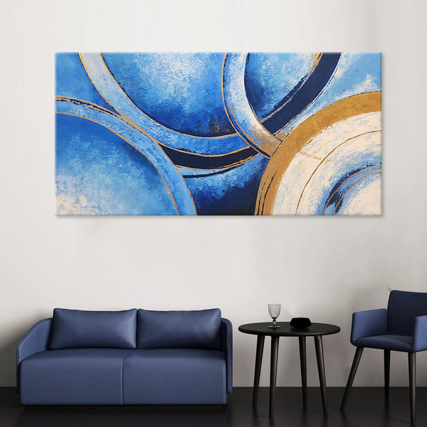 Cyan's Aperture - Striking Modern Abstract Featuring Cyan and Gold Tones, Size 100x200cm