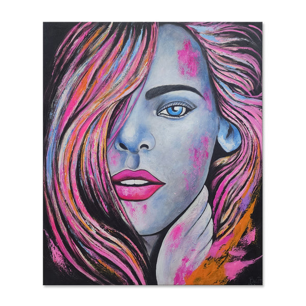 Hot Pink - Beautiful, Stylized Portrait of a Young Woman adorned in Pink Accents, Size 100x120cm