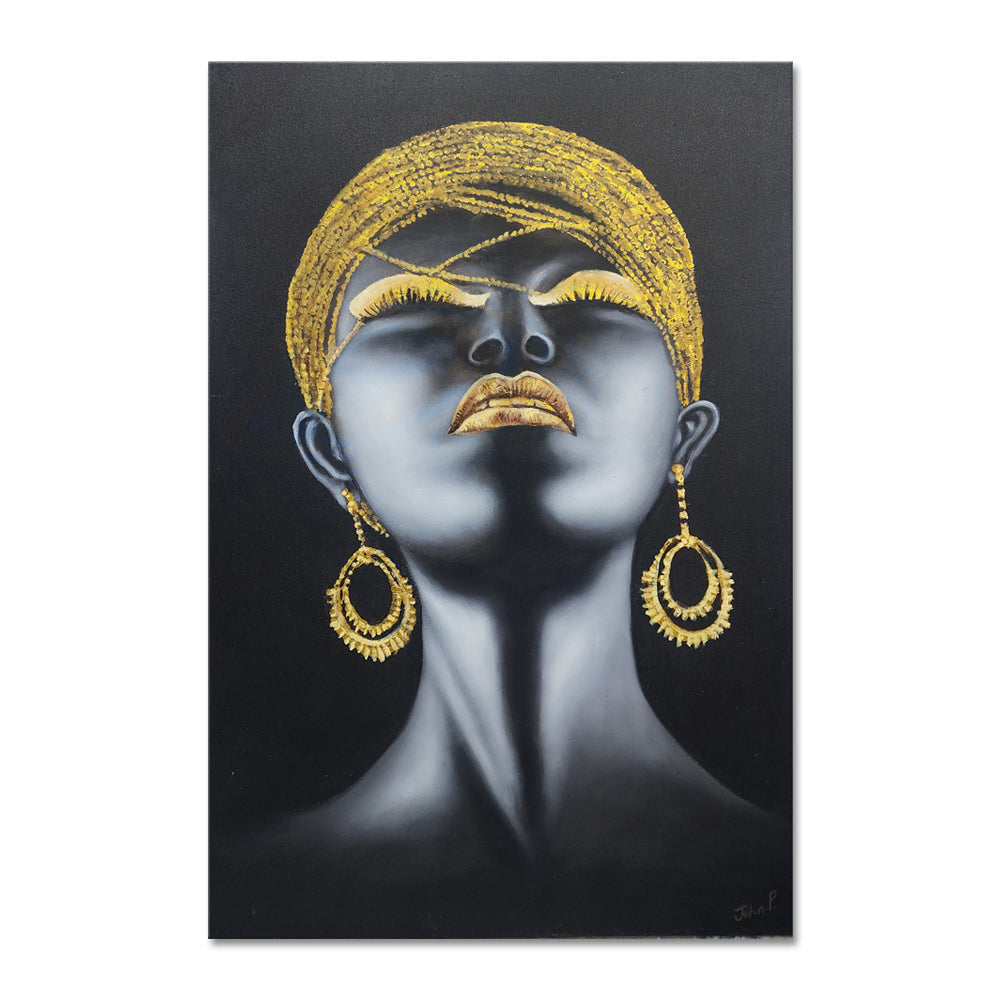 Gold Beauty - Intricately Detailed, Powerful Portrait of a Woman Adorned with Gold Accessories, AC605-100x150