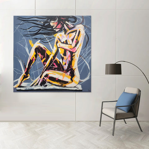 The Nude - Stunning Artwork Depicting a Female Nude Emboldened with Striking Colours, Size 120x120cm