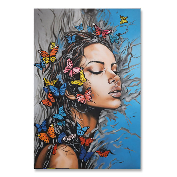 Butterfly Dreams - Beautiful, Highly Detailed Portrait of a Young Woman Surrounded by Butterflies, Stunning Feature Size 100x150cm