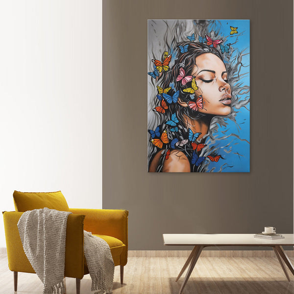 Butterfly Dreams - Beautiful, Highly Detailed Portrait of a Young Woman Surrounded by Butterflies, Stunning Feature Size 100x150cm