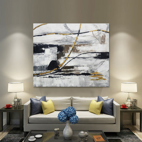 Gold's Fragmentation - Thick, Texturally Painted Modern Abstract Featuring Gold Accents, Size 100x120cm