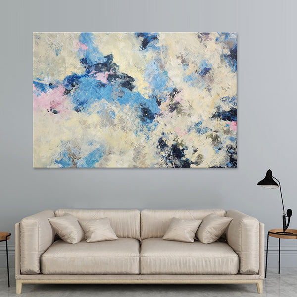 Clouded Bliss - Beautiful Modern Abstract Featuring Soft Blue Tones, Size 100x150cm