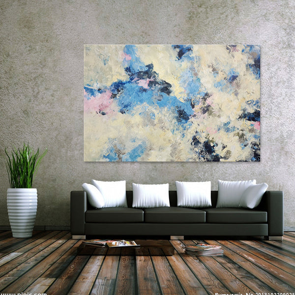 Clouded Bliss - Beautiful Modern Abstract Featuring Soft Blue Tones, Size 100x150cm