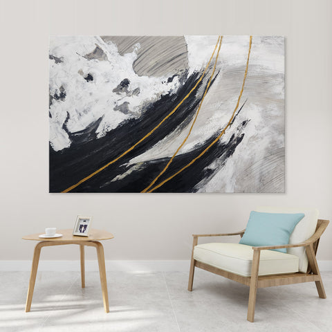 Divine Junction - Striking Modern Abstract Neutral Toned Artwork With touches of Gold, Size 100x150cm