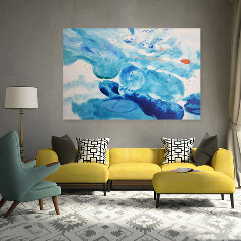 Dissipating Blues - Stunning Large Scale, Watercolour Style Abstract with Predominantly Blue Tones, size 120x180cm.