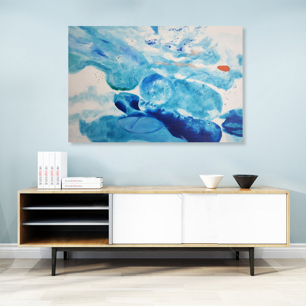 Dissipating Blues - Stunning Large Scale, Watercolour Style Abstract with Predominantly Blue Tones, size 120x180cm.