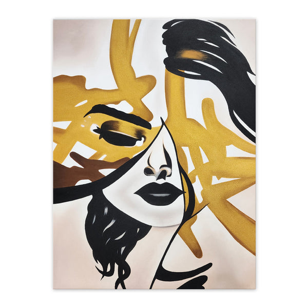 Gold Strokes - Portrait of A Beautiful Young Woman, Face Overlayed with Lines of Gold. Feature Size 90x120cm