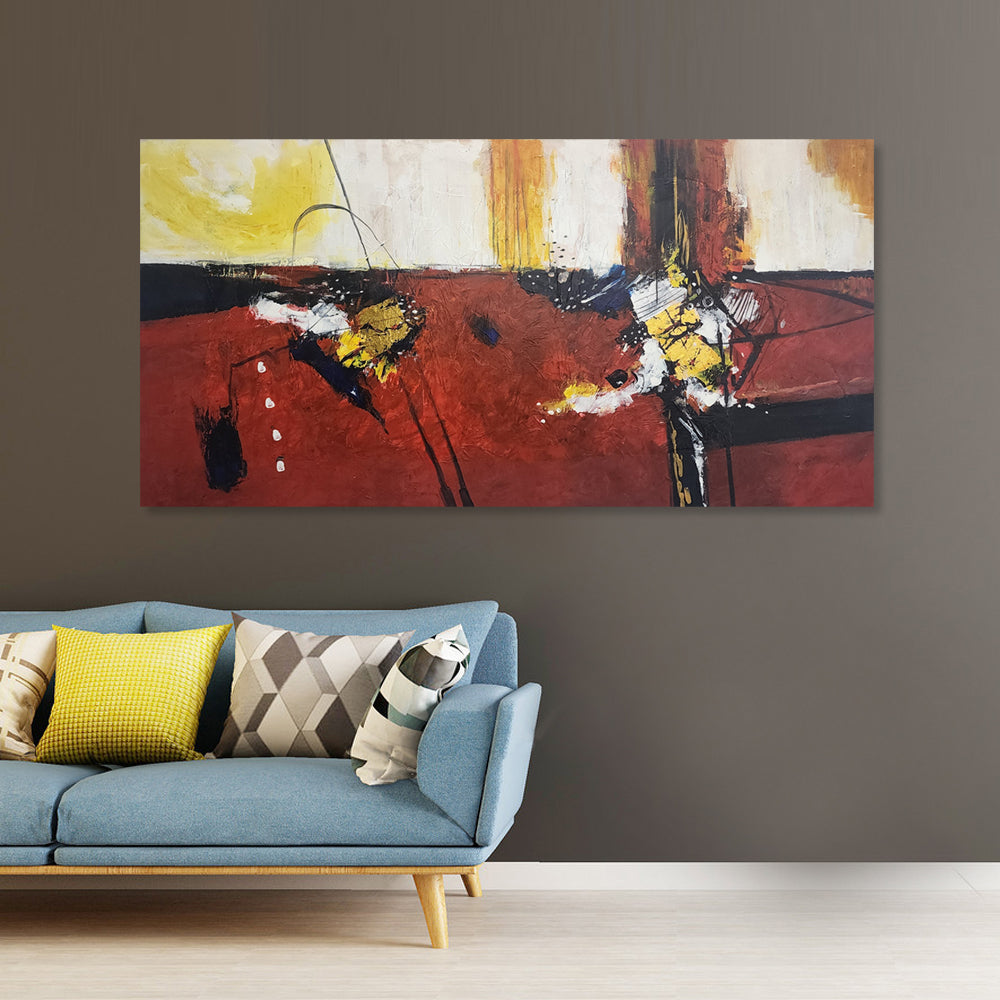 Emboldened by Red - Stunning, bold Modern Abstract Artwork featuring predominantly Red and Yellow Tones, Large Size 100x200cm