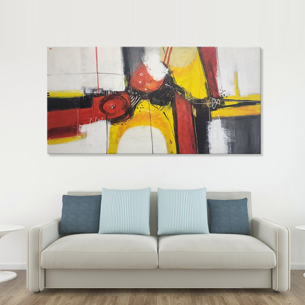 Red Emmittance  - Striking Modern Abstract Featuring Red and Yellow on a White Background, Large Feature Size 100x200cm