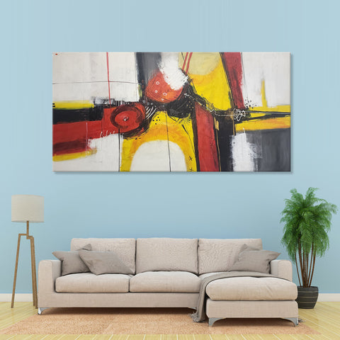 Red Emmittance  - Striking Modern Abstract Featuring Red and Yellow on a White Background, Large Feature Size 100x200cm