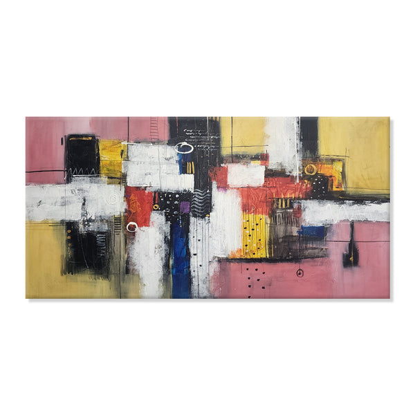 Striking Sweetness - Beautiful Modern Abstract Featuring Soft Pink and Yellow Tones, in Large 100x200cm Feature Size