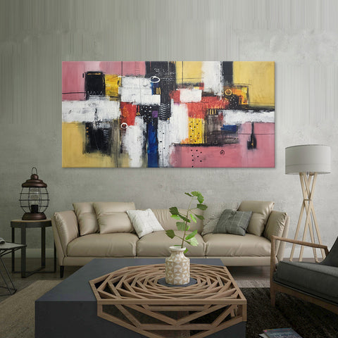 Striking Sweetness - Beautiful Modern Abstract Featuring Soft Pink and Yellow Tones, in Large 100x200cm Feature Size