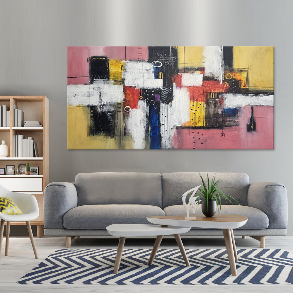 Striking Sweetness - Beautiful Modern Abstract Featuring Soft Pink and Yellow Tones, in Large 100x200cm Feature Size