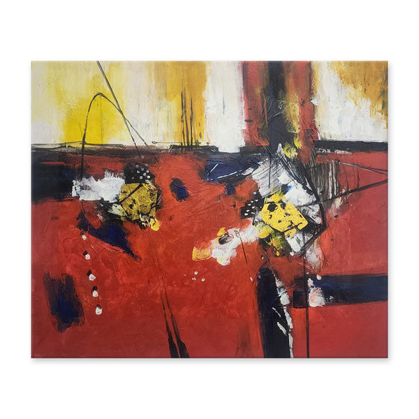 Emboldened by Red - Stunning, bold Modern Abstract Artwork featuring predominantly Red and Yellow Tones, Size 100x120cm