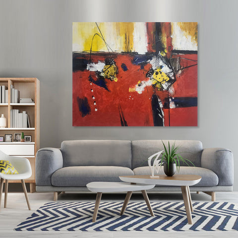 Emboldened by Red - Stunning, bold Modern Abstract Artwork featuring predominantly Red and Yellow Tones, Size 100x120cm