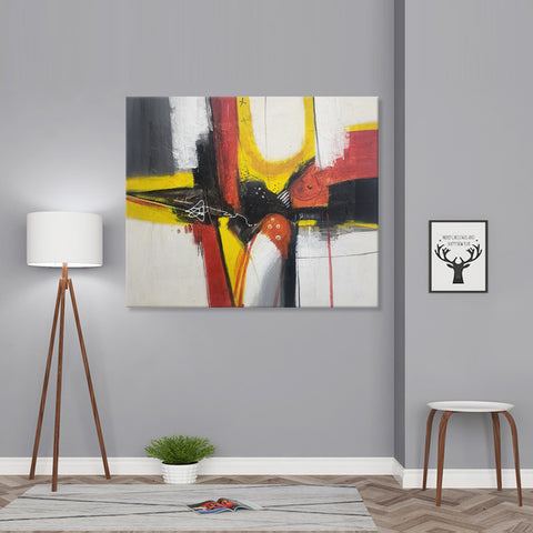 Red Emmittance  - Striking Modern Abstract Featuring Red and Yellow on a White Background, Size 100x120cm