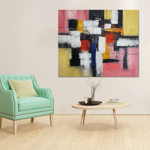 Striking Sweetness - Beautiful Modern Abstract Featuring Soft Pink and Yellow Tones, in Large 100x120cm Feature Size