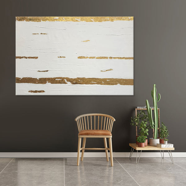 Gold Lines - Beautiful, Neutral Abstract Featuring Gold Leaf on a Neutral Off-White Background, Size 60x90cm