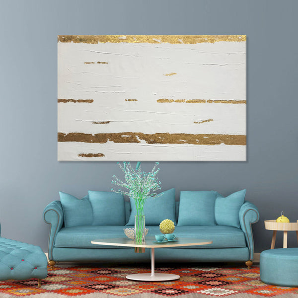 Gold Lines - Beautiful, Neutral Abstract Featuring Gold Leaf on a Neutral Off-White Background, Size 60x90cm