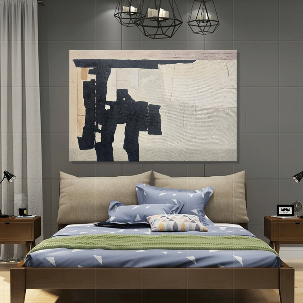 Muted and Black - Stunning Neutral Toned Modern Abstract Art Featuring Black Forms on a Neutral Background,  Size 60x90cm