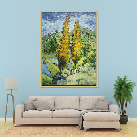 Two Poplars in the Alpilles - Van Gogh Reproduction Oil Painting Finished in Oak Frame, Size 100x130cm