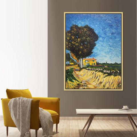 A Lane Near Arles - Stunning Van Gogh Reproduction Hand Painted Landscape finished with an Oak Coloured Frame, Size 100x130cm