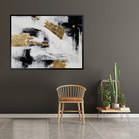 Black, White and Gold - Large Scale Embellished Art with Shadow Frame - CNL368 - 120x180cm