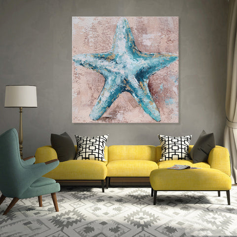 Blue Starfish - Embellished Mixed Media Art - EA274