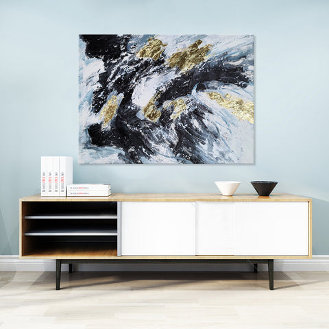 Flurry of Black and Gold - Embellished Mixed Media Art - EA353 - 80x120cm