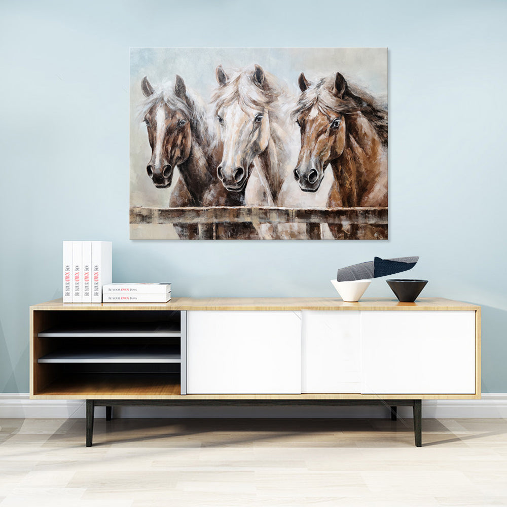 Three Horses - Embellished Mixed Media Art - EA358 - 75x100cm