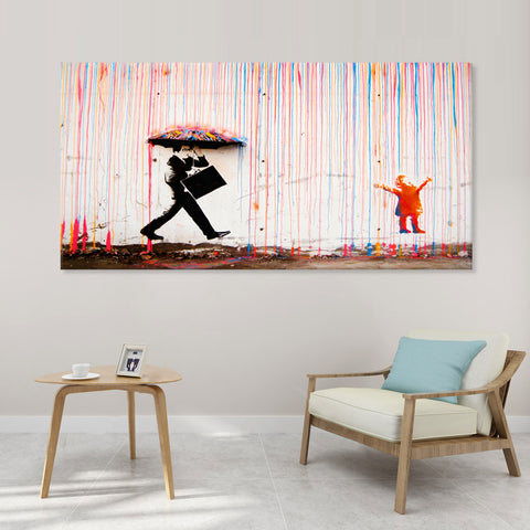 Banksy - Girl in the Rain - Canvas Print Art - Jp775 - 100x200cm