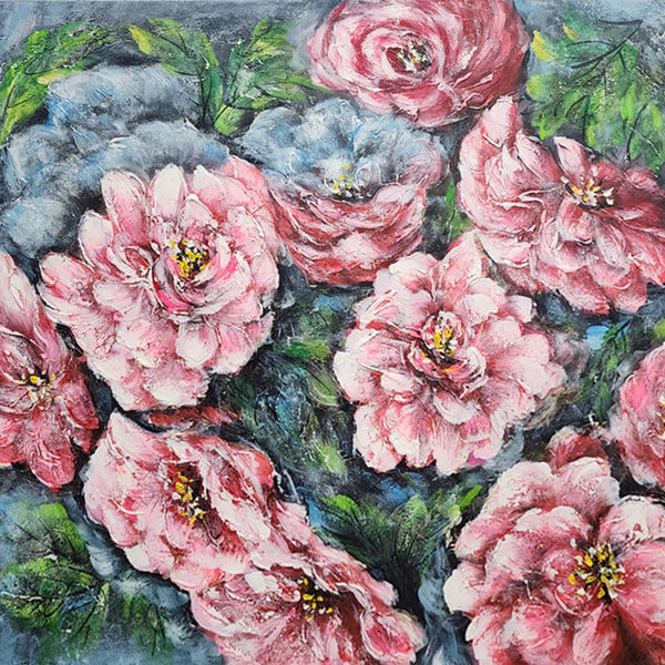 Above the Bloom: A Pink Floral Bouquet - Hand Painted Art Size 100x100cm