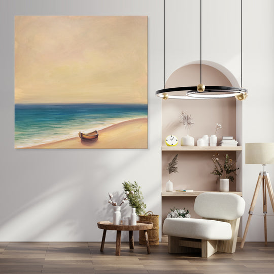 Solitude on the Shore - Hand Painted Art Size 70x70cm