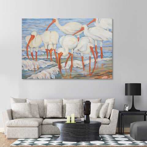 Egrets by the Shore - Hand Painted Art Size 75x100cm