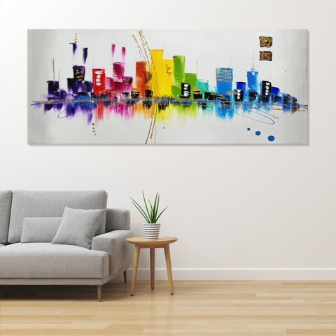 Rainbow Skyline - Hand Painted Art Size 70x170cm