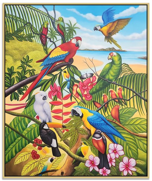 Birds of Colour - Highly Detailed Oil Painting of Tropical Birds in the Jungle