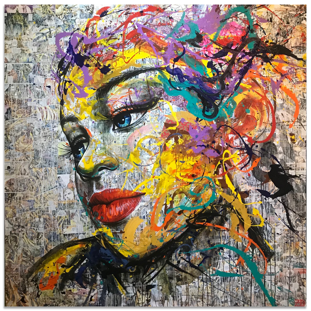 Lady Flurry - Striking, Stylized Portrait of a Woman, in size 100x100cm