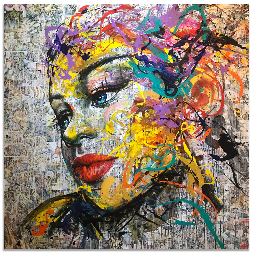 Lady Flurry - Striking, Stylized Portrait of a Woman, in size 100x100cm