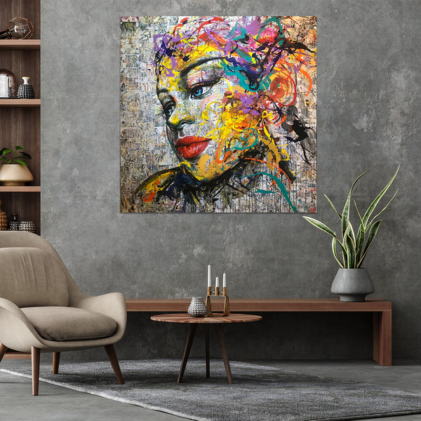 Lady Flurry - Striking, Stylized Portrait of a Woman, in size 100x100cm