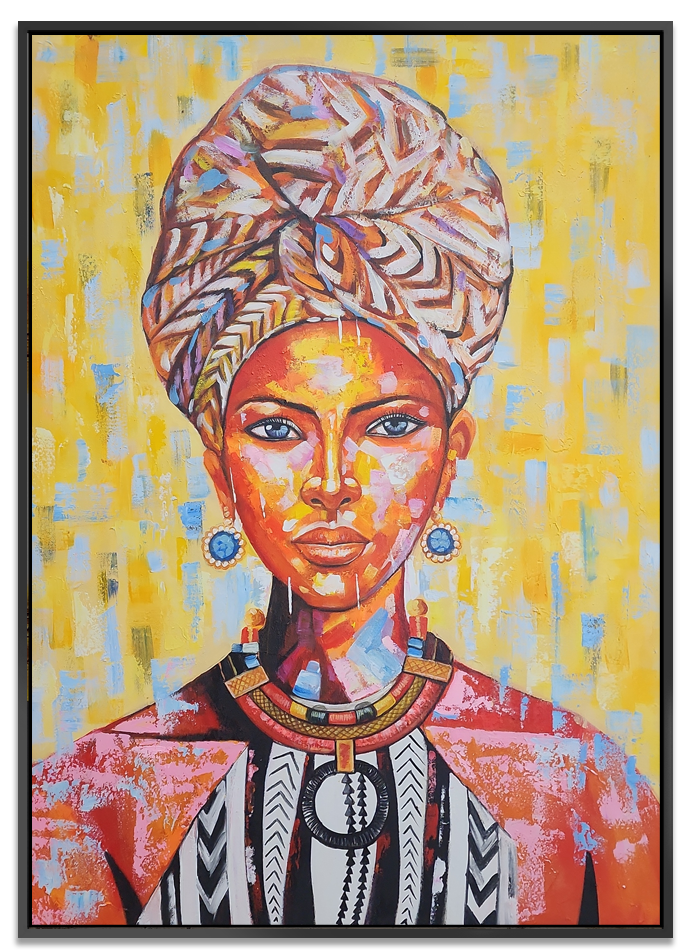 Timeless Beauty - Stunning Portrait of a Woman wearing a Headdress, Size 100x140cm