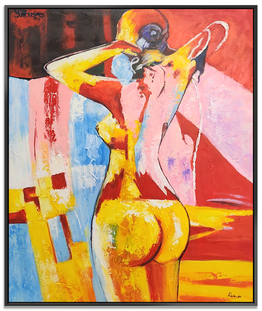 The Bold Nude - Stunning, warm toned Stylized Abstract Depiction of a Female Nude from Behind, size 80x100cm